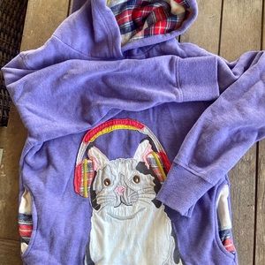 Mini Boden Girls Sz 11-12 Cat w/ Headphones Hoodie